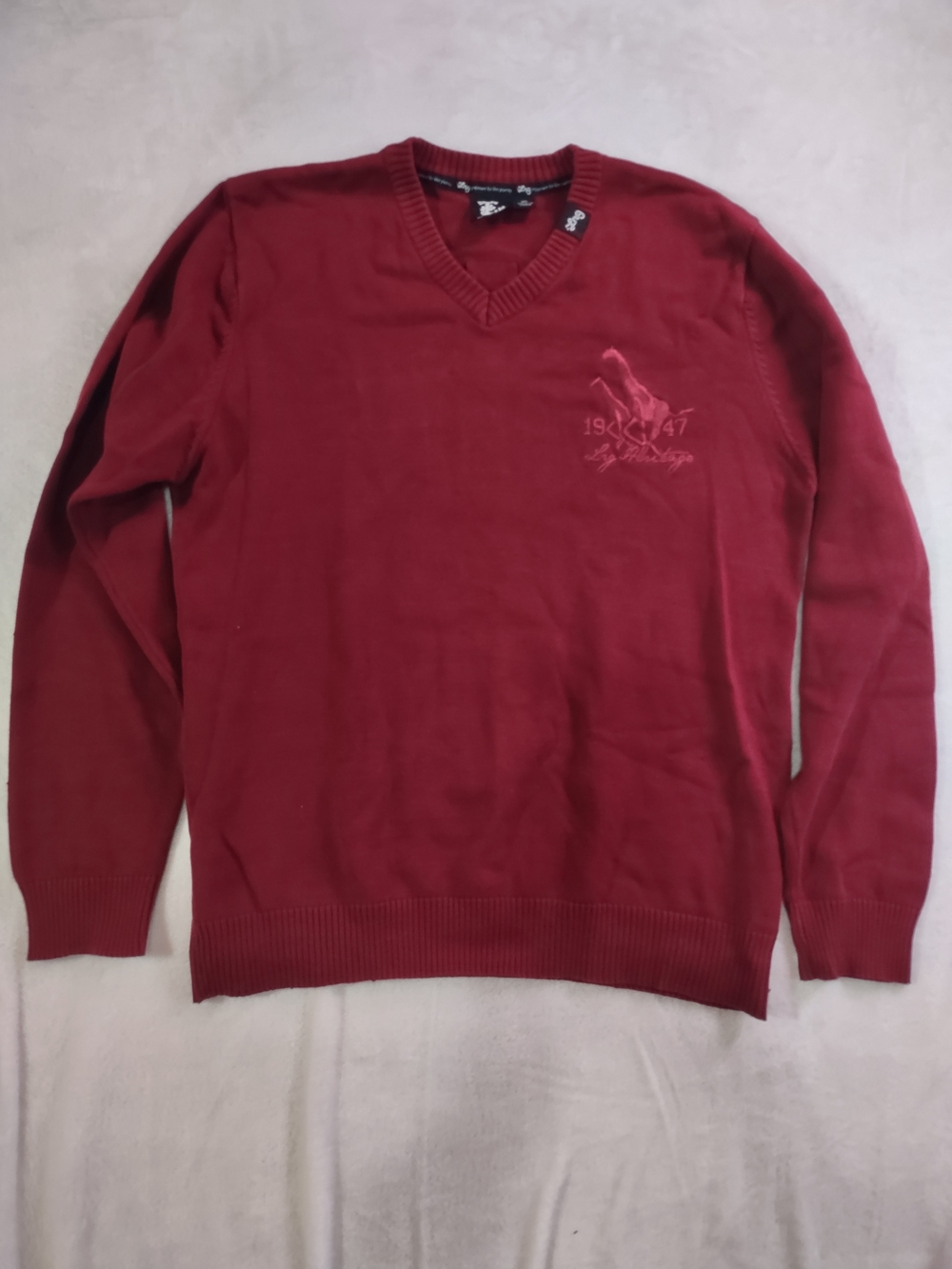 Lrg Men's V-Neck Sweater in Deep Red with Embroidered Logo